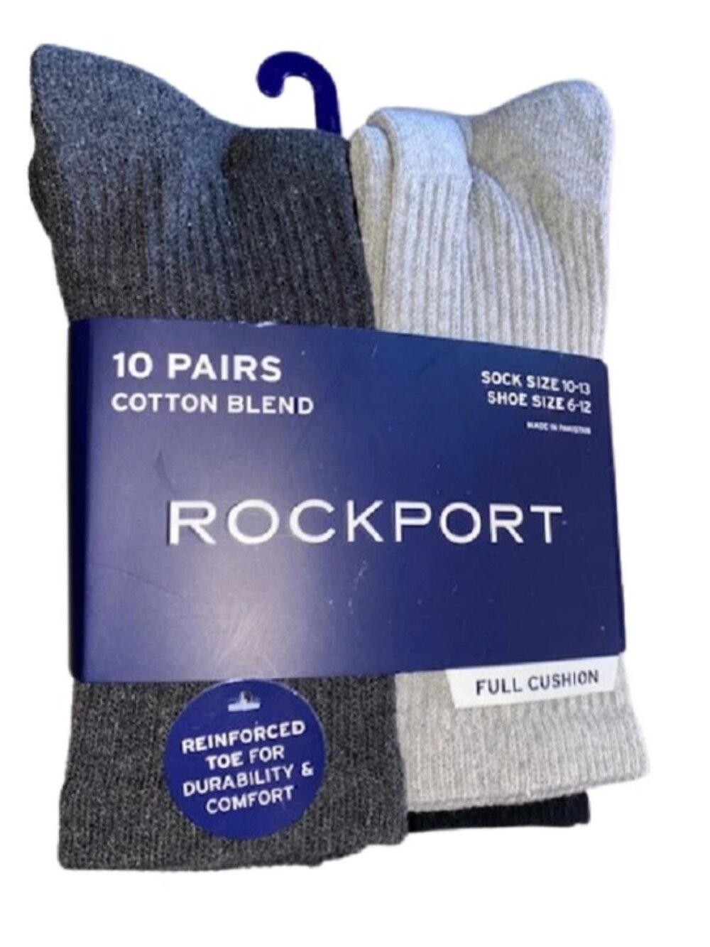Rockport 10 Pair Men's Black & Gray Men's Full Cushion Crew Socks